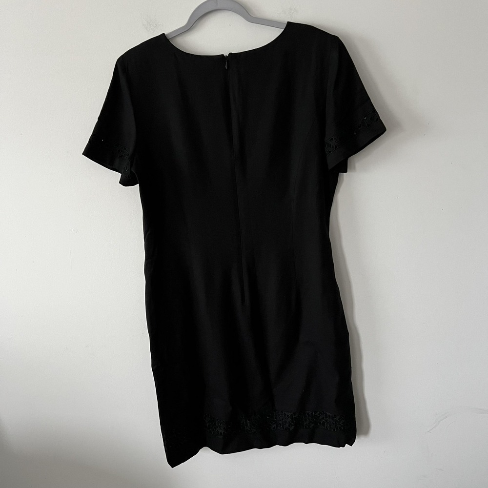 Talbots Dress Womens 14 Black‎ Linen Short Sleeve Sheath Crochet Trim Lined USA
